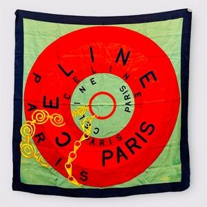 CELINE Paris 100% Silk Scarf – 34” Square – Bold Target Logo Print